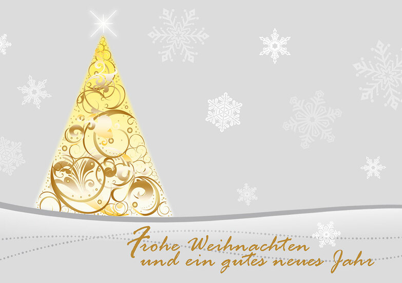 Weihnachtskarte: Goldener Muster-Baum mit Schörkel