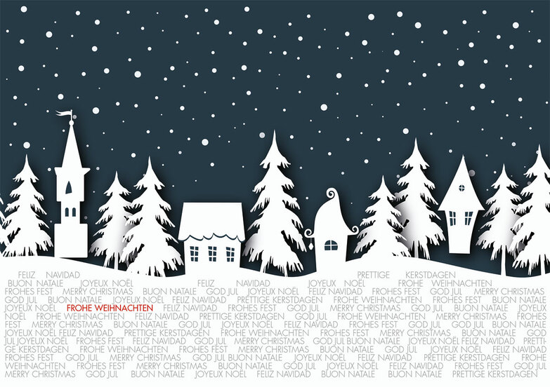 Weihnachtskarte: Scherenschnitt im Schnee