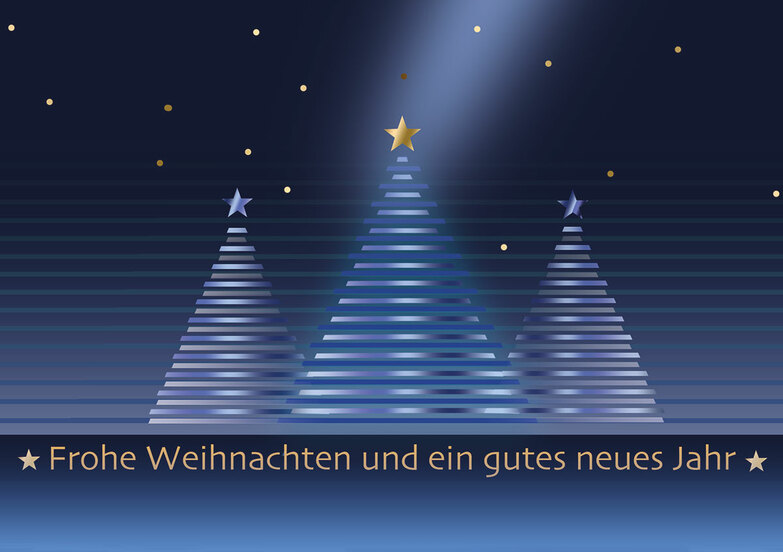 Weihnachtskarte: Blauer Streifenbaum