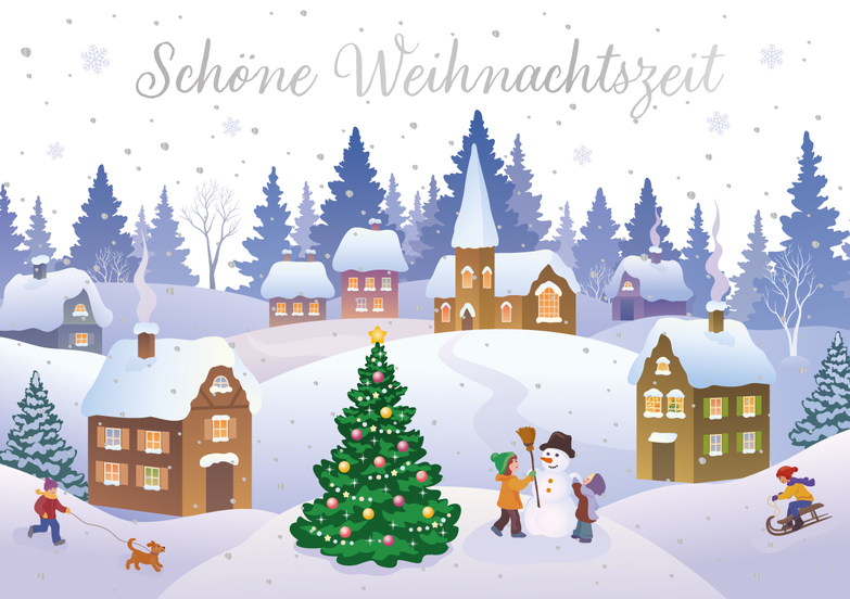 Grußkarte: Schneespass im Dorf