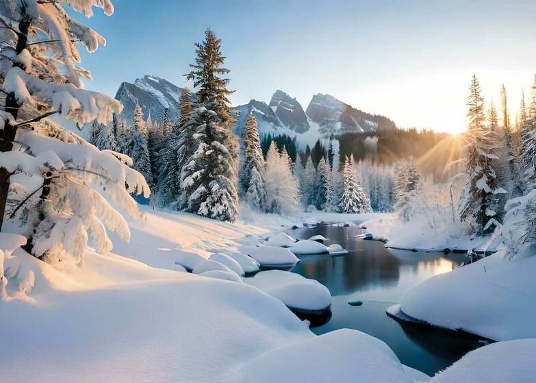 Weihnachtskarte: Friedvolle Berglandschaft