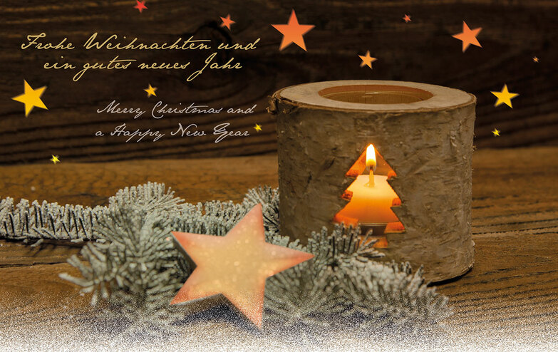 Weihnachtskarte: Kerzenschein und Sterne