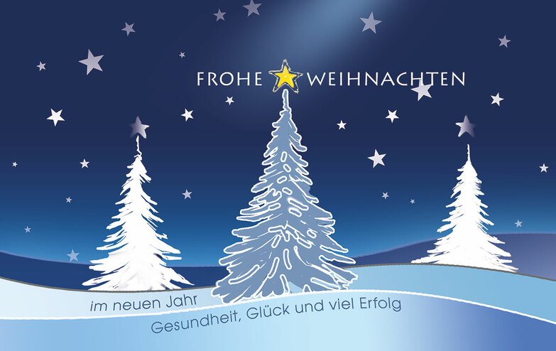 Grußkarte: Baum-Trio blau