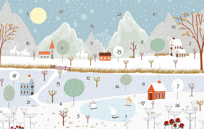 Weihnachtskarte: Winterszene mit Bergen