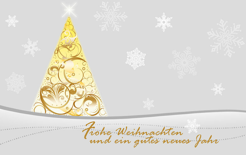 Weihnachtskarte: Goldener Muster-Baum mit Schörkel