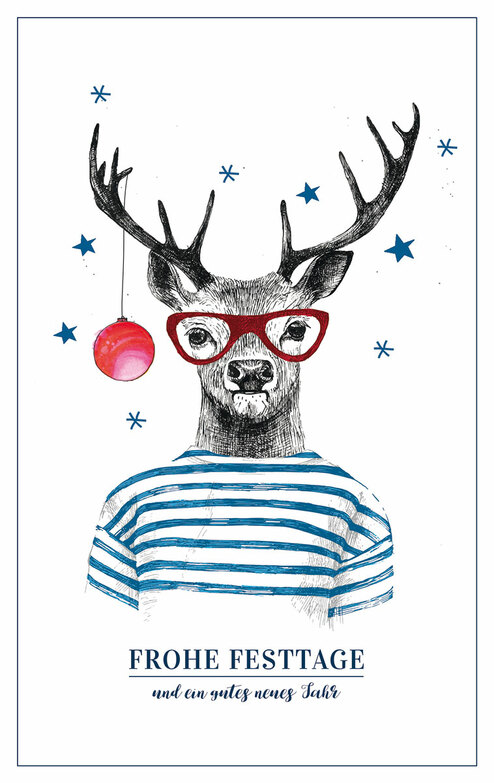 Grußkarte: Hirsch mit Brille