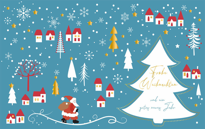 Weihnachtskarte: Weihnachtsmann wandert