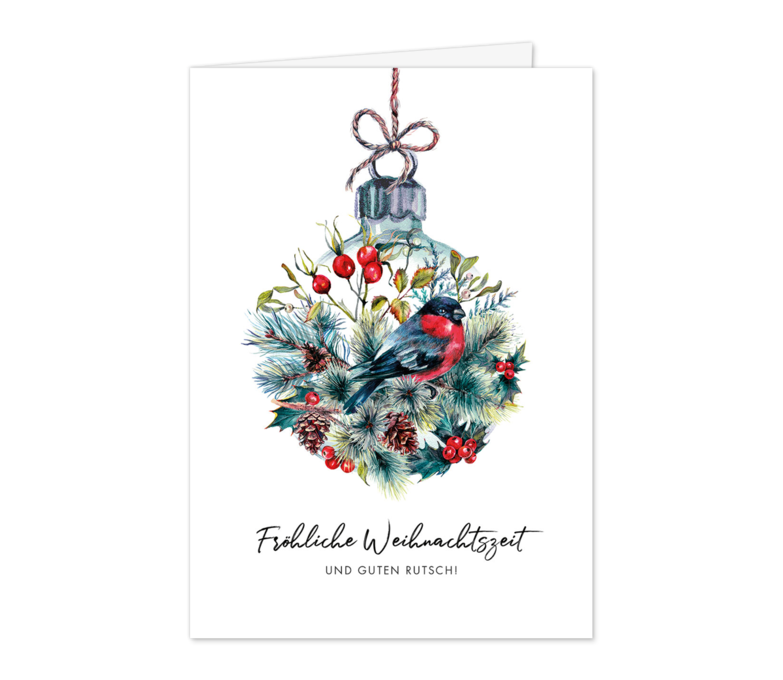 Karte: Dompfaff-Weihnachtskugel
