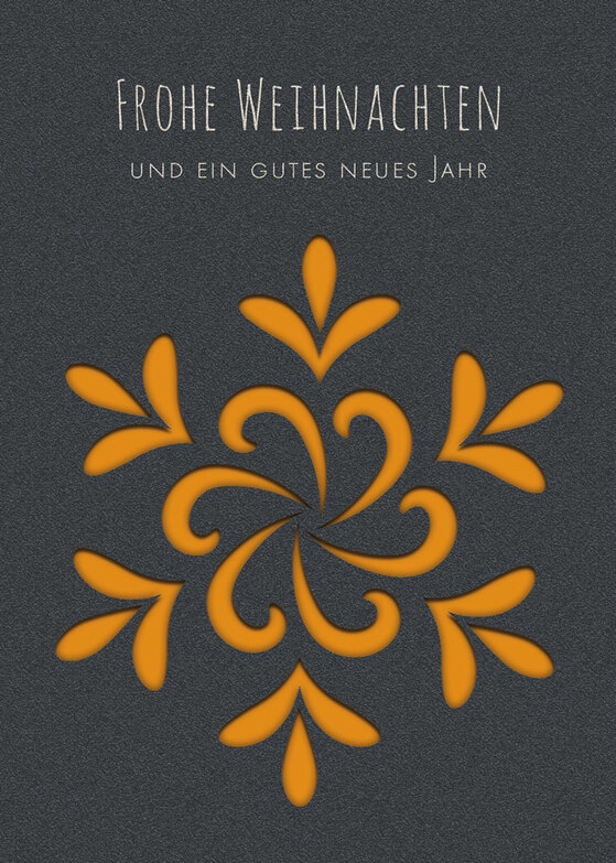 Weihnachtskarte: Schneeflocke im Glanz Orange