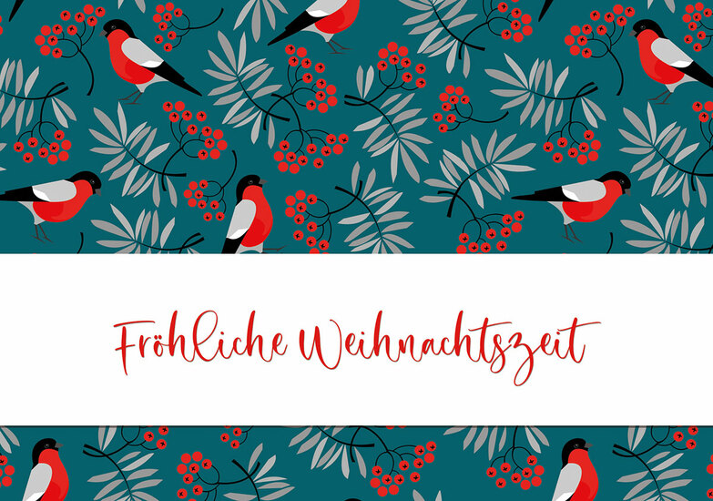 Weihnachtskarte: Vögel und Beeren