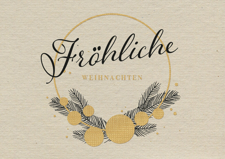 Weihnachtskarte: Kreis mit goldenen Kugeln