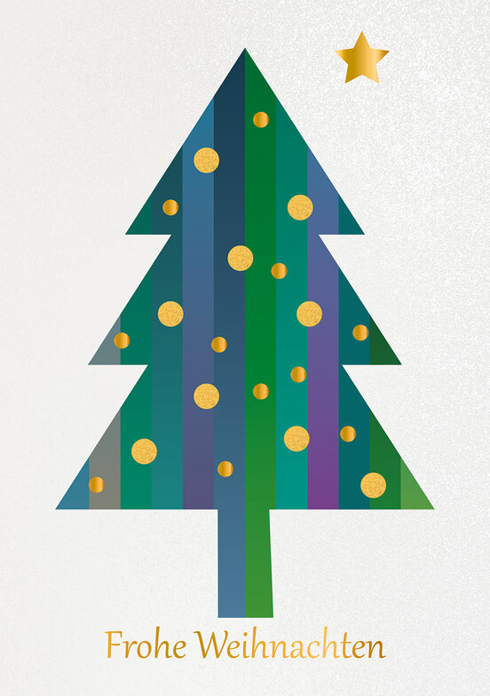 Weihnachtskarte: Streifenbaum mit Gold