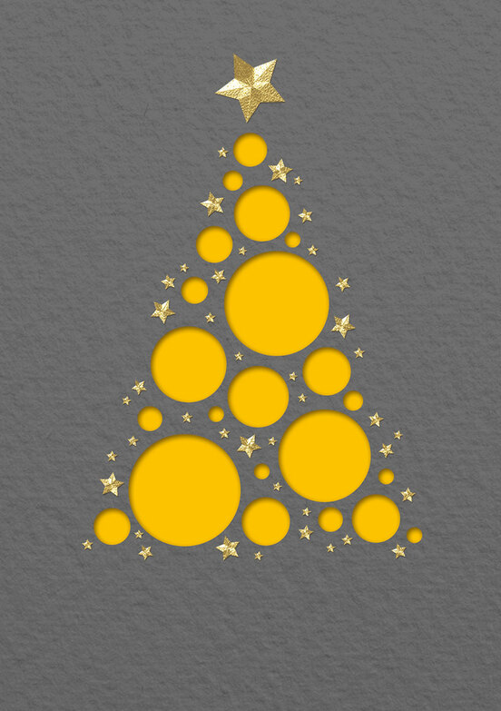 Weihnachtskarte: Kugeln Gelb