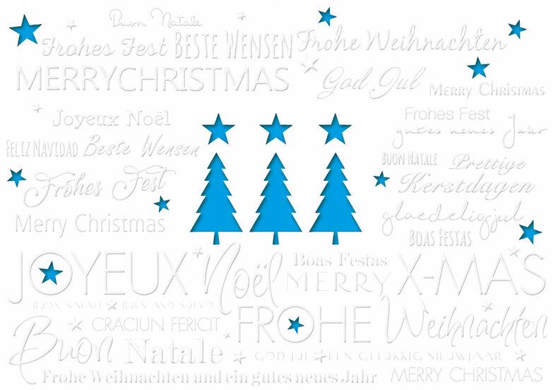 Weihnachtskarte: Drei mit Stern Blau