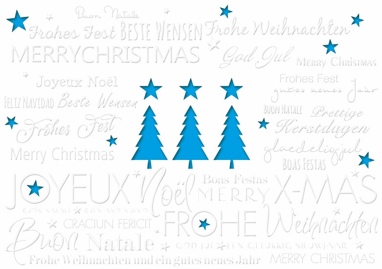 Weihnachtskarte: Drei mit Stern - Blau