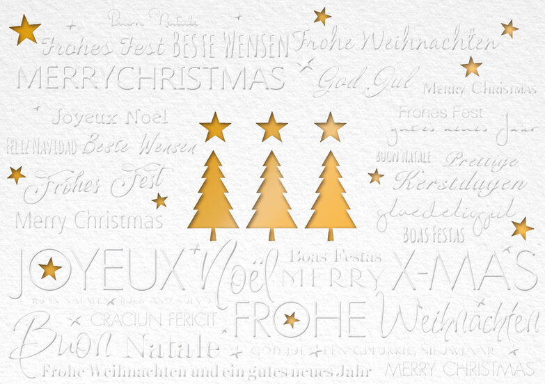Weihnachtskarte: Drei mit Stern - Gold