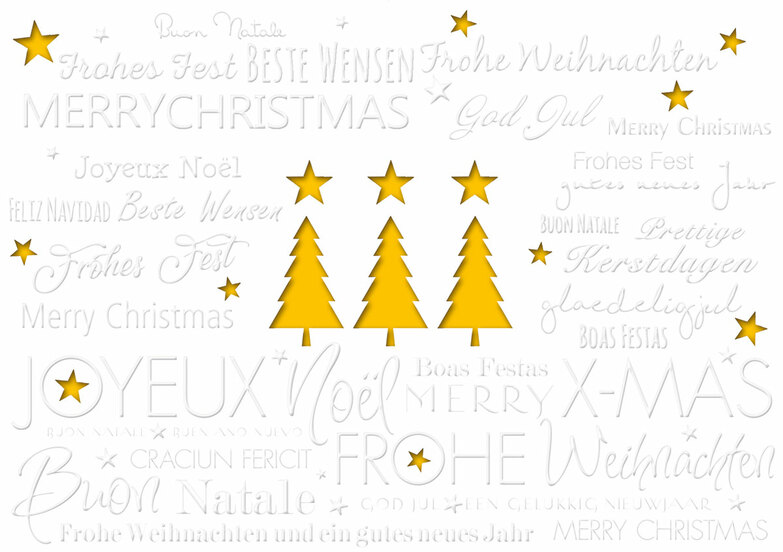 Weihnachtskarte: Drei mit Stern Gelb