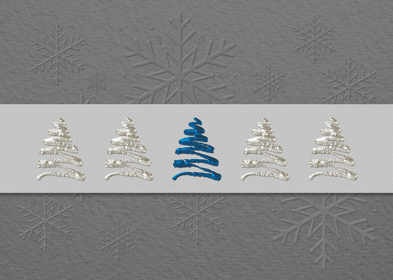 Weihnachtskarte: Baumreihe, grau