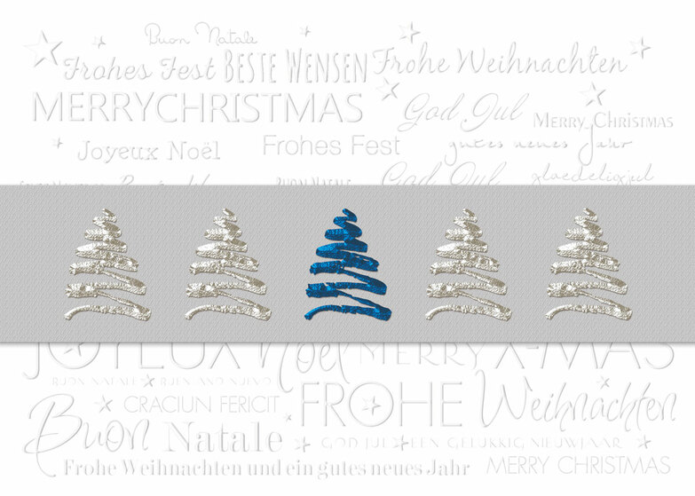 Weihnachtskarte: Baumreihe, weiß