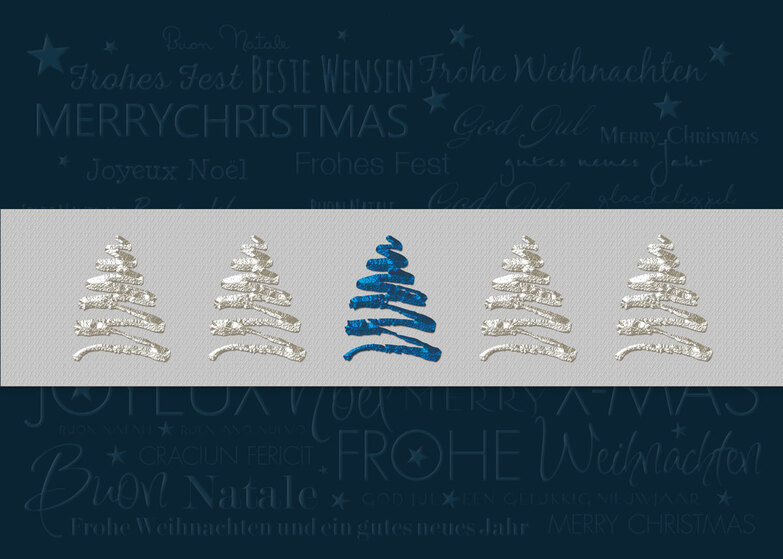 Weihnachtskarte: Baumreihe, blau