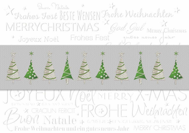 Weihnachtskarte: Baumreihe groß, weiß