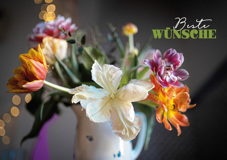 Grußkarte: Bunter Tulpenstrauss