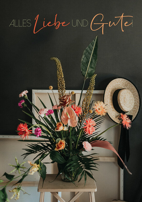 Grußkarte: Bouquet mit Hut